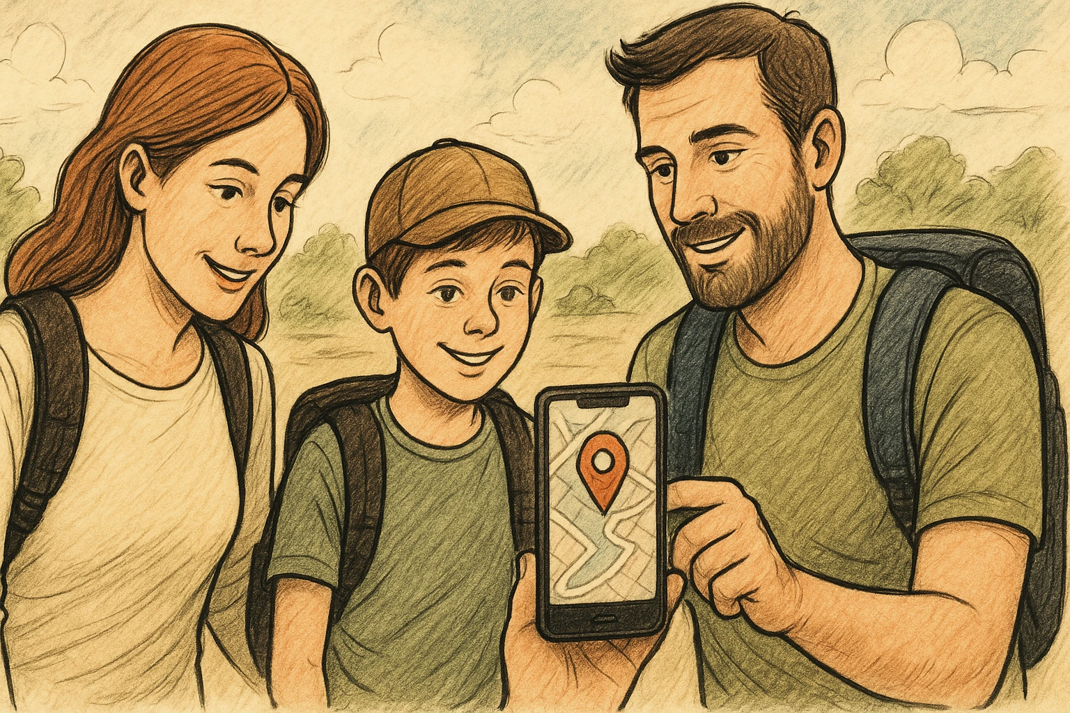 The family shares location while being on the hike.