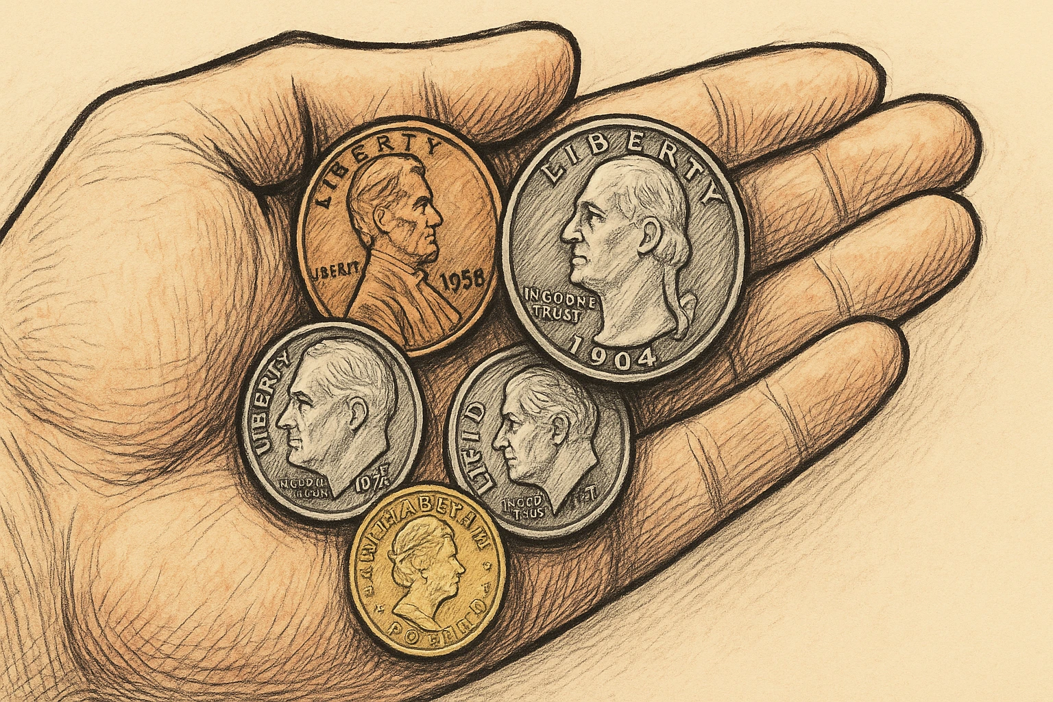 A handful of modern coins with high value.