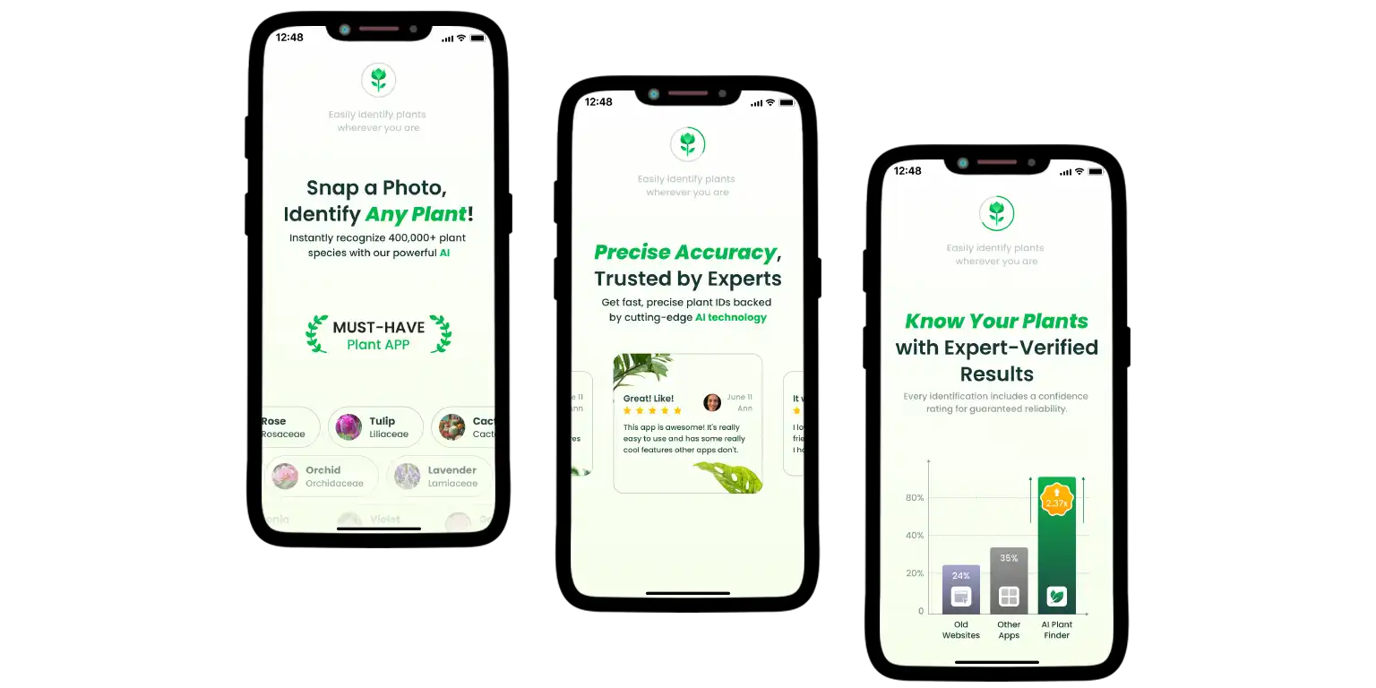 AI Plant Finder introductory snaps.